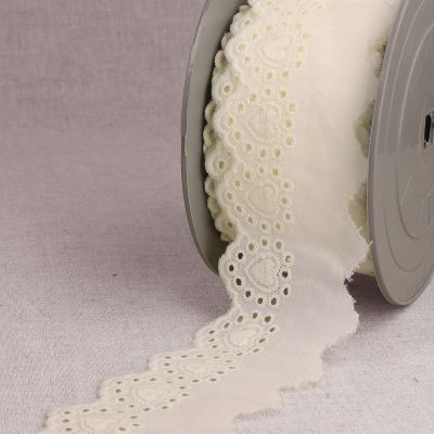 Ruban Broderie anglaise 52 mm coeurs Ecru x1m