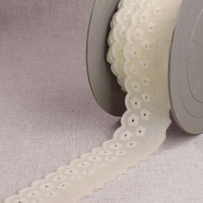 Galon Broderie anglaise fleurs 40 mm Ecru x1m