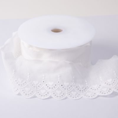 Ruban Broderie anglaise 75 mm ajourée Blanc x1m