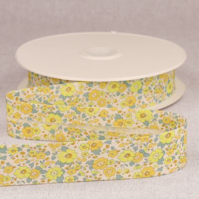 Biais replié 25mm Petites fleurs Jaune x1m