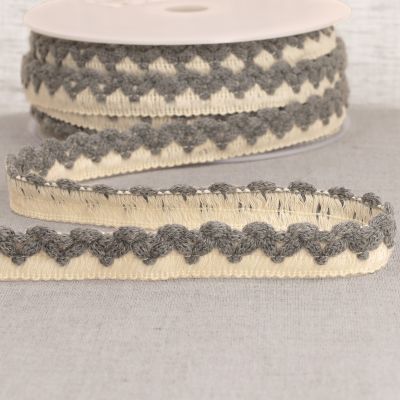 Galon Tresse zig zag 22 mm pompons Gris clair x1m