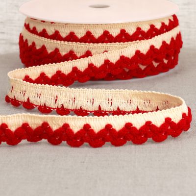 Galon Tresse zig zag 22 mm pompons Rouge 1xm