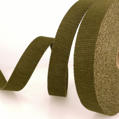 Sangle Polyester Lurex aspect Coton 30 mm Vert kaki x1m