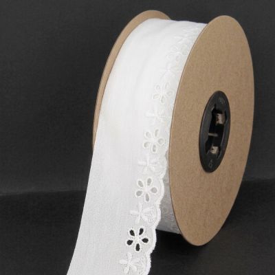 Ruban Broderie anglaise fleur ajourée 50 mm Blanc x1m