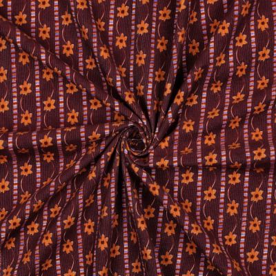 Tissu Velours milleraies digital imprimé Alba fleuris sur fond Lie de vin - Par 10 cm