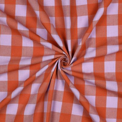 Tissu Coton fil teint Nelly carreaux Lavande sur fond Orange - Par 10 cm