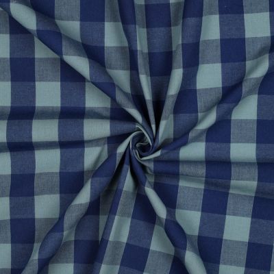 Tissu Coton fil teint Nelly carreaux Vert sur fond Bleu - Par 10 cm