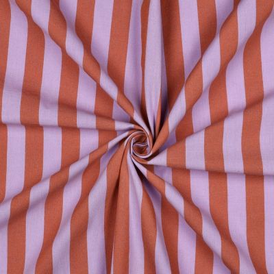 Tissu Coton fil teint Nora rayures Lavande sur fond Orange - Par 10 cm