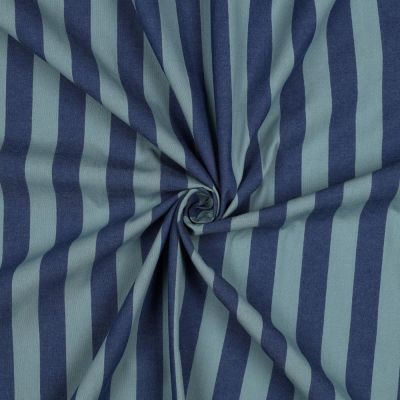 Tissu Coton fil teint Nora rayures Vert sur fond Bleu - Par 10 cm