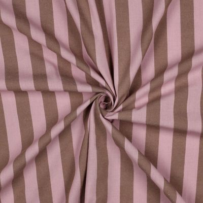 Tissu Coton fil teint Nora rayures Rose clair sur fond Brun - Par 10 cm