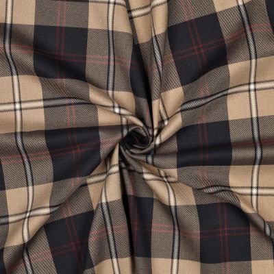 Tissu Tartan Ecossais Classic Bleu marine sur fond Beige - Par 10 cm