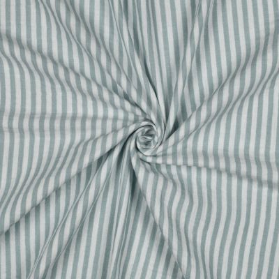 Tissu Double gaze de Coton fil teint Rayures Sauge sur fond Blanc cassé - Par 10 cm