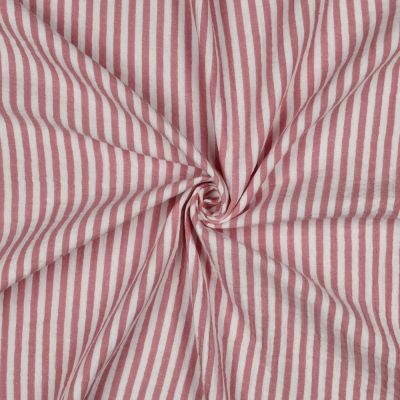 Tissu Double gaze de Coton fil teint Rayures Rose poudré sur fond Blanc - Par 10 cm