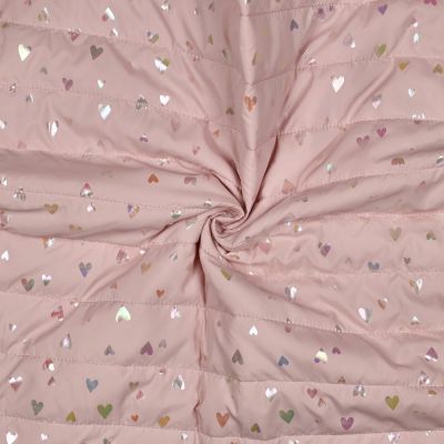 Tissu Matelassé réversible Tess coeurs brillant sur fond Rose pâle - Par 10 cm