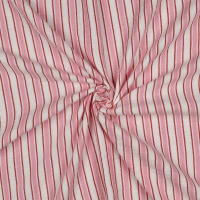 Tissu Double gaze de Coton fil teint Rayures bicolore rose rouge sur fond Blanc - Par 10 cm