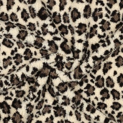 Tissu Fausse fourrure Teddy Bouclettes motif léopard sur fond Ecru - Par 10 cm