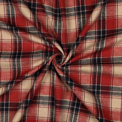 Tissu Flanelle légère Tartan beige et noir sur fond Rouge - Par 10 cm
