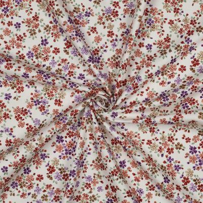 Tissu Popeline de Coton digital Shania floraison printanière sur fond Blanc cassé - Par 10 cm