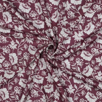 Tissu Viscose EcoVero Fleurs sur fond Mauve - Par 10 cm