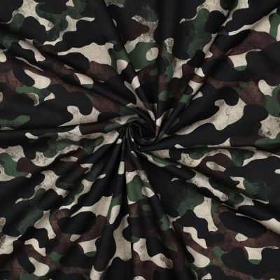 Tissu Popeline de Coton Digital Ted camouflage sur fond Blanc cassé - Par 10 cm