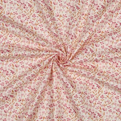 Coupon Tissu Popeline de Coton Marie petites fleures Rose sur fond Blanc cassé - Coupon de 40 cm