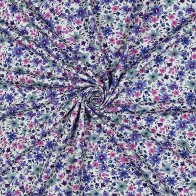 Tissu Jersey Coton imprimé Fleuris Jayli sur fond Blanc - Par 10 cm