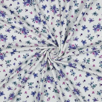 Tissu Jersey Coton imprimé Fleuris Naia sur fond Blanc - Par 10 cm