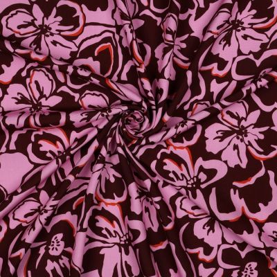 Tissu Viscose EcoVero Fleurs sur fond Bordeaux - Par 10 cm