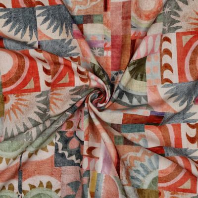 Tissu Viscose EcoVero digital patchwork mosaïque sur fond Multicolore - Par 10 cm