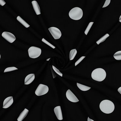 Tissu Viscose imprimé Inès grands pois Blanc sur fond Noir - Par 10 cm