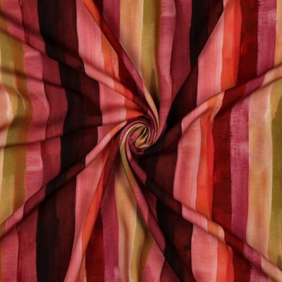 Tissu Viscose imprimé digital Calista rayures tons Bordeaux sur fond Rose - Par 10 cm