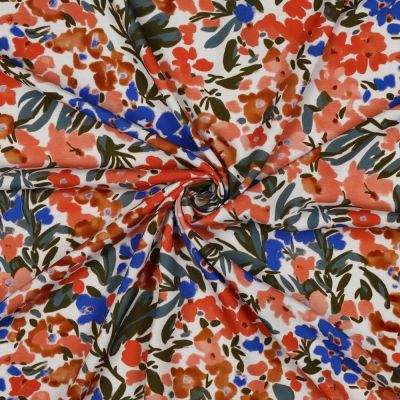 Tissu Viscose EcoVero digital Fleuris sur fond Blanc - Par 10 cm