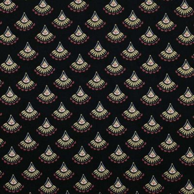 Tissu Velours milleraies Éventail brillant doré sur fond Noir - Par 10 cm
