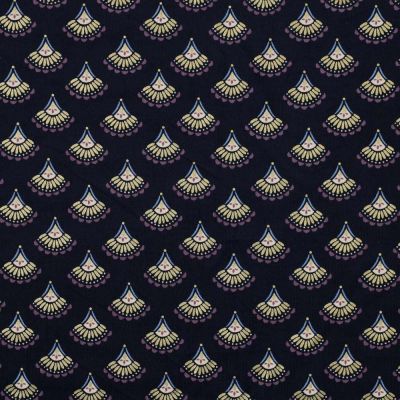 Tissu Velours milleraies Éventail brillant doré sur fond Bleu marine - Par 10 cm