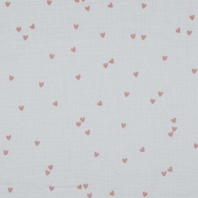 Tissu Double gaze Petits coeurs roses sur fond Blanc - Par 10 cm