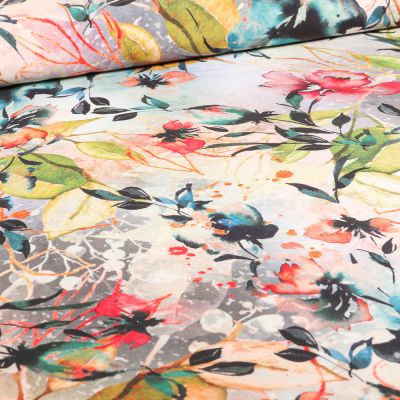 Tissu Viscose Virginia sur fond Blanc cassé - Par 10 cm