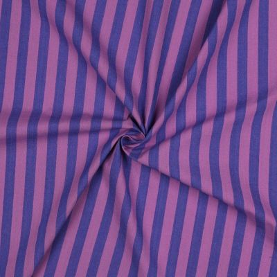 Tissu Popeline de Coton Rayures violettes sur fond Lilas - Par 10 cm