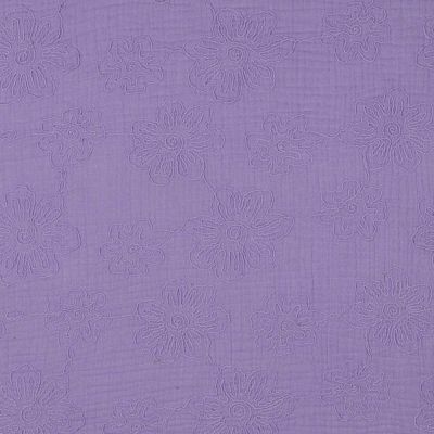 Tissu Double gaze  fleurs brodés Florima sur fond Violet - Par 10 cm
