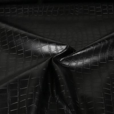 Tissu Simili cuir d&#039;habillement Croco uni Noir - Par 10 cm