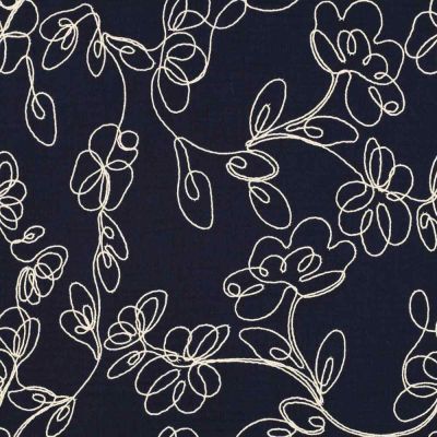 Tissu Double gaze blanc Ecloria sur fond marine - Par 10 cm