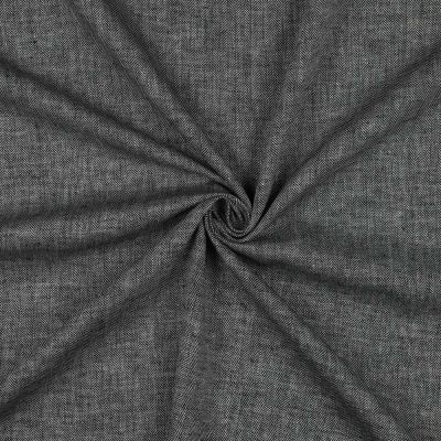 Tissu Coton Lin Chevrons Blanc sur fond Gris anthracite profond - Par 10 cm