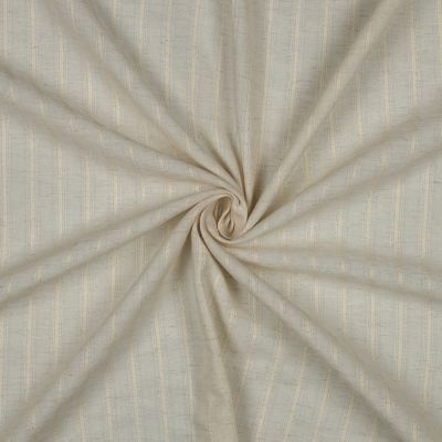 Tissu Jacquard Lin Coton rayures Dorées sur fond Ecru chiné - Par 10 cm