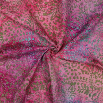 Tissu Batik de Viscose Ethnique sur fond Rose fuchsia - Par 10 cm