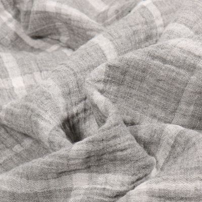 Tissu Double gaze à carreaux Oliver sur fond Gris clair - Par 10 cm