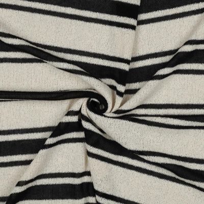 Tissu Jacquard Tricoté Rayé Noir sur fond Ecru - Par 10 cm
