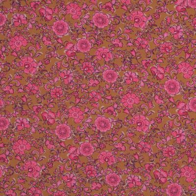 Tissu Viscose stretch Poppy imprimé Fleuris sur fond Ocre - Par 10 cm