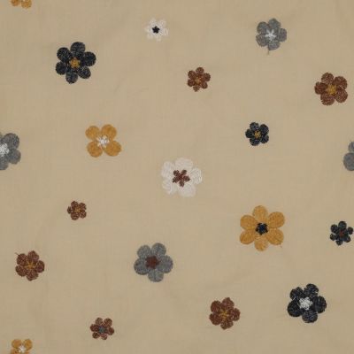 Tissu Voile de coton brodé Petites fleurs sur fond Beige - Par 10 cm