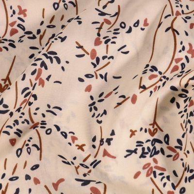 Tissu Viscose  Bambou fleuris sur fond Beige - Par 10 cm