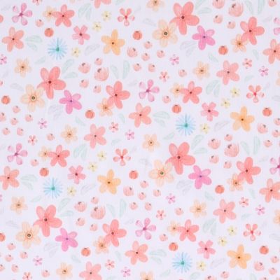 Tissu Jersey stretch fleurs Delya sur fond Blanc - Par 10 cm