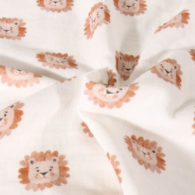 Tissu Double gaze de Coton digital Poppy Têtes de lion sur fond Blanc - Par 10 cm